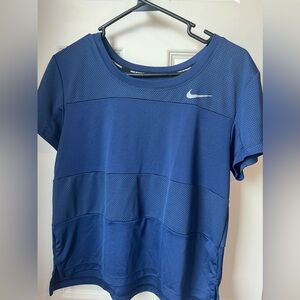 nike running womens dri-fit tee in blue and mesh stripes